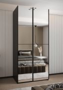 Armadio ad ante scorrevoli "Tampa", nero, 2 ante scorrevoli, 6 scomparti, 2 barre appendiabiti, 2 specchi, Sistema "Soft-Close", bordi in ABS, 245,5 x 100 x 64 cm