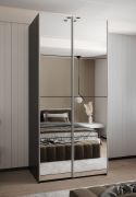Armadio ad ante scorrevoli "Tampa", nero, 2 ante scorrevoli, 6 scomparti, 2 barre appendiabiti, 2 specchi, Sistema "Soft-Close", bordi in ABS, 245,5 x 100 x 64 cm
