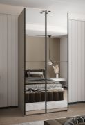 Armadio ad ante scorrevoli "Tampa", color cashmere, 2 ante scorrevoli, 6 scomparti, 2 barre appendiabiti, 2 specchi, Sistema "Soft-Close", bordi in ABS, 245,5 x 100 x 64 cm