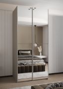 Armadio ad ante scorrevoli "Tampa", color cashmere, 2 ante scorrevoli, 6 scomparti, 2 barre appendiabiti, 2 specchi, Sistema "Soft-Close", bordi in ABS, 245,5 x 100 x 64 cm