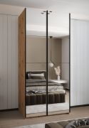 Armadio ad ante scorrevoli "Tampa", color rovere Artisan, 2 ante scorrevoli, 6 scomparti, 2 barre appendiabiti, 2 specchi, Sistema "Soft-Close", bordi in ABS, 245,5 x 110 x 64 cm