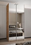 Armadio ad ante scorrevoli "Tampa", color rovere Artisan, 2 ante scorrevoli, 6 scomparti, 2 barre appendiabiti, 2 specchi, Sistema "Soft-Close", bordi in ABS, 245,5 x 110 x 64 cm