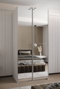 Armadio ad ante scorrevoli "Tampa", bianco, 2 ante scorrevoli, 6 scomparti, 2 barre appendiabiti, 2 specchi, Sistema "Soft-Close", bordi in ABS, 245,5 x 110 x 64 cm