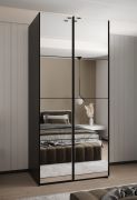 Armadio ad ante scorrevoli "Tampa", nero, 2 ante scorrevoli, 6 scomparti, 2 barre appendiabiti, 2 specchi, Sistema "Soft-Close", bordi in ABS, 245,5 x 110 x 64 cm