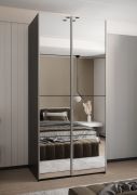 Armadio ad ante scorrevoli "Tampa", nero, 2 ante scorrevoli, 6 scomparti, 2 barre appendiabiti, 2 specchi, Sistema "Soft-Close", bordi in ABS, 245,5 x 110 x 64 cm