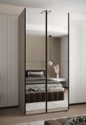 Armadio ad ante scorrevoli "Tampa", color cashmere, 2 ante scorrevoli, 6 scomparti, 2 barre appendiabiti, 2 specchi, Sistema "Soft-Close", bordi in ABS, 245,5 x 110 x 64 cm