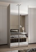 Armadio ad ante scorrevoli "Tampa", color cashmere, 2 ante scorrevoli, 6 scomparti, 2 barre appendiabiti, 2 specchi, Sistema "Soft-Close", bordi in ABS, 245,5 x 110 x 64 cm