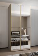 Armadio ad ante scorrevoli "Tampa", color cashmere, 2 ante scorrevoli, 6 scomparti, 2 barre appendiabiti, 2 specchi, Sistema "Soft-Close", bordi in ABS, 245,5 x 110 x 64 cm