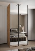 Armadio ad ante scorrevoli "Tampa", color rovere Artisan, 2 ante scorrevoli, 6 scomparti, 2 barre appendiabiti, 2 specchi, Sistema "Soft-Close", bordi in ABS, 245,5 x 120 x 64 cm