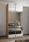 Armadio ad ante scorrevoli "Tampa", color rovere Artisan, 2 ante scorrevoli, 6 scomparti, 2 barre appendiabiti, 2 specchi, Sistema "Soft-Close", bordi in ABS, 245,5 x 120 x 64 cm