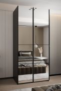 Armadio ad ante scorrevoli "Tampa", nero, 2 ante scorrevoli, 6 scomparti, 2 barre appendiabiti, 2 specchi, Sistema "Soft-Close", bordi in ABS, 245,5 x 120 x 64 cm