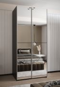 Armadio ad ante scorrevoli "Tampa", nero, 2 ante scorrevoli, 6 scomparti, 2 barre appendiabiti, 2 specchi, Sistema "Soft-Close", bordi in ABS, 245,5 x 120 x 64 cm