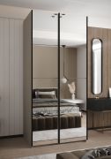 Armadio ad ante scorrevoli "Tampa", color cashmere, 2 ante scorrevoli, 6 scomparti, 2 barre appendiabiti, 2 specchi, Sistema "Soft-Close", bordi in ABS, 245,5 x 120 x 64 cm