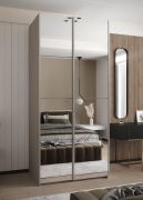 Armadio ad ante scorrevoli "Tampa", color cashmere, 2 ante scorrevoli, 6 scomparti, 2 barre appendiabiti, 2 specchi, Sistema "Soft-Close", bordi in ABS, 245,5 x 120 x 64 cm