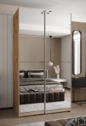 Armadio ad ante scorrevoli "Tampa", color rovere Artisan, 2 ante scorrevoli, 6 scomparti, 2 barre appendiabiti, 2 specchi, Sistema "Soft-Close", bordi in ABS, 245,5 x 120 x 64 cm