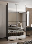 Armadio ad ante scorrevoli "Tampa", nero, 2 ante scorrevoli, 6 scomparti, 2 barre appendiabiti, 2 specchi, Sistema "Soft-Close", bordi in ABS, 245,5 x 130 x 64 cm