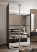 Armadio ad ante scorrevoli "Tampa", color cashmere, 2 ante scorrevoli, 6 scomparti, 2 barre appendiabiti, 2 specchi, Sistema "Soft-Close", bordi in ABS, 245,5 x 130 x 64 cm