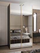 Armadio ad ante scorrevoli "Tampa", nero, 2 ante scorrevoli, 6 scomparti, 2 barre appendiabiti, 2 specchi, Sistema "Soft-Close", 245,5 x 130 x 64 cm