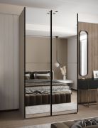 Armadio ad ante scorrevoli "Tampa", color cashmere, 2 ante scorrevoli, 6 scomparti, 2 barre appendiabiti, 2 specchi, Sistema "Soft-Close", 245,5 x 130 x 64 cm