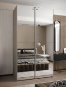 Armadio ad ante scorrevoli "Tampa", color cashmere, 2 ante scorrevoli, 6 scomparti, 2 barre appendiabiti, 2 specchi, Sistema "Soft-Close", 245,5 x 130 x 64 cm