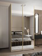 Armadio ad ante scorrevoli "Tampa", color cashmere, 2 ante scorrevoli, 6 scomparti, 2 barre appendiabiti, 2 specchi, Sistema "Soft-Close", 245,5 x 130 x 64 cm