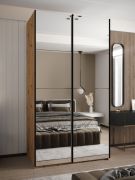 Armadio ad ante scorrevoli "Tampa", color rovere Artisan, 2 ante scorrevoli, 6 scomparti, 2 barre appendiabiti, 2 specchi, Sistema "Soft-Close", 245,5 x 140 x 64 cm