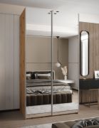 Armadio ad ante scorrevoli "Tampa", color rovere Artisan, 2 ante scorrevoli, 6 scomparti, 2 barre appendiabiti, 2 specchi, Sistema "Soft-Close", 245,5 x 140 x 64 cm