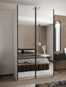 Armadio ad ante scorrevoli "Tampa", bianco, 2 ante scorrevoli, 6 scomparti, 2 barre appendiabiti, 2 specchi, Sistema "Soft-Close", 245,5 x 140 x 64 cm