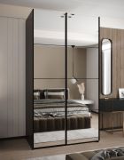 Armadio ad ante scorrevoli "Tampa", nero, 2 ante scorrevoli, 6 scomparti, 2 barre appendiabiti, 2 specchi, Sistema "Soft-Close", 245,5 x 140 x 64 cm