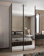 Armadio ad ante scorrevoli "Tampa", color cashmere, 2 ante scorrevoli, 6 scomparti, 2 barre appendiabiti, 2 specchi, Sistema "Soft-Close", 245,5 x 140 x 64 cm