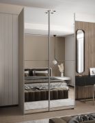 Armadio ad ante scorrevoli "Tampa", color cashmere, 2 ante scorrevoli, 6 scomparti, 2 barre appendiabiti, 2 specchi, Sistema "Soft-Close", 245,5 x 140 x 64 cm