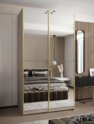 Armadio ad ante scorrevoli "Tampa", color cashmere, 2 ante scorrevoli, 6 scomparti, 2 barre appendiabiti, 2 specchi, Sistema "Soft-Close", 245,5 x 140 x 64 cm