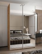 Armadio ad ante scorrevoli "Tampa", color rovere Artisan, 2 ante scorrevoli, 6 scomparti, 2 barre appendiabiti, 2 specchi, Sistema "Soft-Close", 245,5 x 150 x 64 cm
