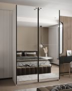 Armadio ad ante scorrevoli "Tampa", bianco, 2 ante scorrevoli, 6 scomparti, 2 barre appendiabiti, 2 specchi, Sistema "Soft-Close", 245,5 x 150 x 64 cm