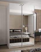 Armadio ad ante scorrevoli "Tampa", bianco, 2 ante scorrevoli, 6 scomparti, 2 barre appendiabiti, 2 specchi, Sistema "Soft-Close", 245,5 x 150 x 64 cm
