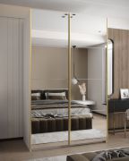 Armadio ad ante scorrevoli "Tampa", bianco, 2 ante scorrevoli, 6 scomparti, 2 barre appendiabiti, 2 specchi, Sistema "Soft-Close", 245,5 x 150 x 64 cm