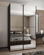 Armadio ad ante scorrevoli "Tampa", nero, 2 ante scorrevoli, 6 scomparti, 2 barre appendiabiti, 2 specchi, Sistema "Soft-Close", 245,5 x 150 x 64 cm