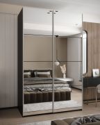 Armadio ad ante scorrevoli "Tampa", nero, 2 ante scorrevoli, 6 scomparti, 2 barre appendiabiti, 2 specchi, Sistema "Soft-Close", 245,5 x 150 x 64 cm