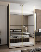 Armadio ad ante scorrevoli "Tampa", nero, 2 ante scorrevoli, 6 scomparti, 2 barre appendiabiti, 2 specchi, Sistema "Soft-Close", 245,5 x 150 x 64 cm