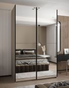 Armadio ad ante scorrevoli "Tampa", nero, 2 ante scorrevoli, 6 scomparti, 2 barre appendiabiti, 2 specchi, Sistema "Soft-Close", 245,5 x 150 x 64 cm