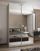 Armadio ad ante scorrevoli "Tampa", color cashmere, 2 ante scorrevoli, 6 scomparti, 2 barre appendiabiti, 2 specchi, Sistema "Soft-Close", 245,5 x 150 x 64 cm