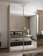 Armadio ad ante scorrevoli "Tampa", color cashmere, 2 ante scorrevoli, 6 scomparti, 2 barre appendiabiti, 2 specchi, Sistema "Soft-Close", 245,5 x 150 x 64 cm
