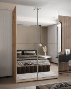 Armadio ad ante scorrevoli "Tampa", color rovere Artisan, 2 ante scorrevoli, 11 scomparti, 2 barre appendiabiti, 2 specchi, Sistema "Soft-Close", 245,5 x 160 x 64 cm