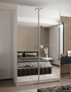 Armadio ad ante scorrevoli "Tampa", bianco, 2 ante scorrevoli, 11 scomparti, 2 barre appendiabiti, 2 specchi, Sistema "Soft-Close", 245,5 x 160 x 64 cm