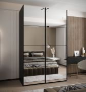 Armadio ad ante scorrevoli "Tampa", nero, 2 ante scorrevoli, 11 scomparti, 2 barre appendiabiti, 2 specchi, Sistema "Soft-Close", 245,5 x 160 x 64 cm