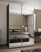 Armadio ad ante scorrevoli "Tampa", nero, 2 ante scorrevoli, 11 scomparti, 2 barre appendiabiti, 2 specchi, Sistema "Soft-Close", 245,5 x 160 x 64 cm