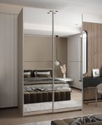 Armadio ad ante scorrevoli "Tampa", color cashmere, 2 ante scorrevoli, 11 scomparti, 2 barre appendiabiti, 2 specchi, Sistema "Soft-Close", 245,5 x 160 x 64 cm