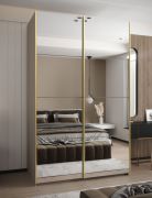 Armadio ad ante scorrevoli "Tampa", color cashmere, 2 ante scorrevoli, 11 scomparti, 2 barre appendiabiti, 2 specchi, Sistema "Soft-Close", 245,5 x 160 x 64 cm