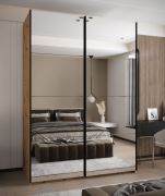 Armadio ad ante scorrevoli "Tampa", color rovere Artisan, 2 ante scorrevoli, 11 scomparti, 2 barre appendiabiti, 2 specchi, Sistema "Soft-Close", 245,5 x 170 x 64 cm