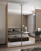 Armadio ad ante scorrevoli "Tampa", color rovere Artisan, 2 ante scorrevoli, 11 scomparti, 2 barre appendiabiti, 2 specchi, Sistema "Soft-Close", 245,5 x 170 x 64 cm